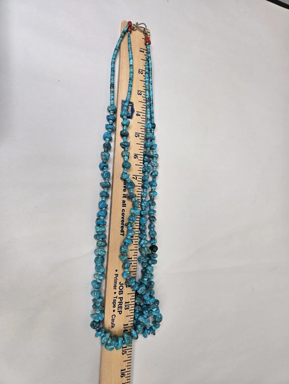 Native American Southwestern Turquoise Double Strand Necklace Nuggets-Heshi Bead